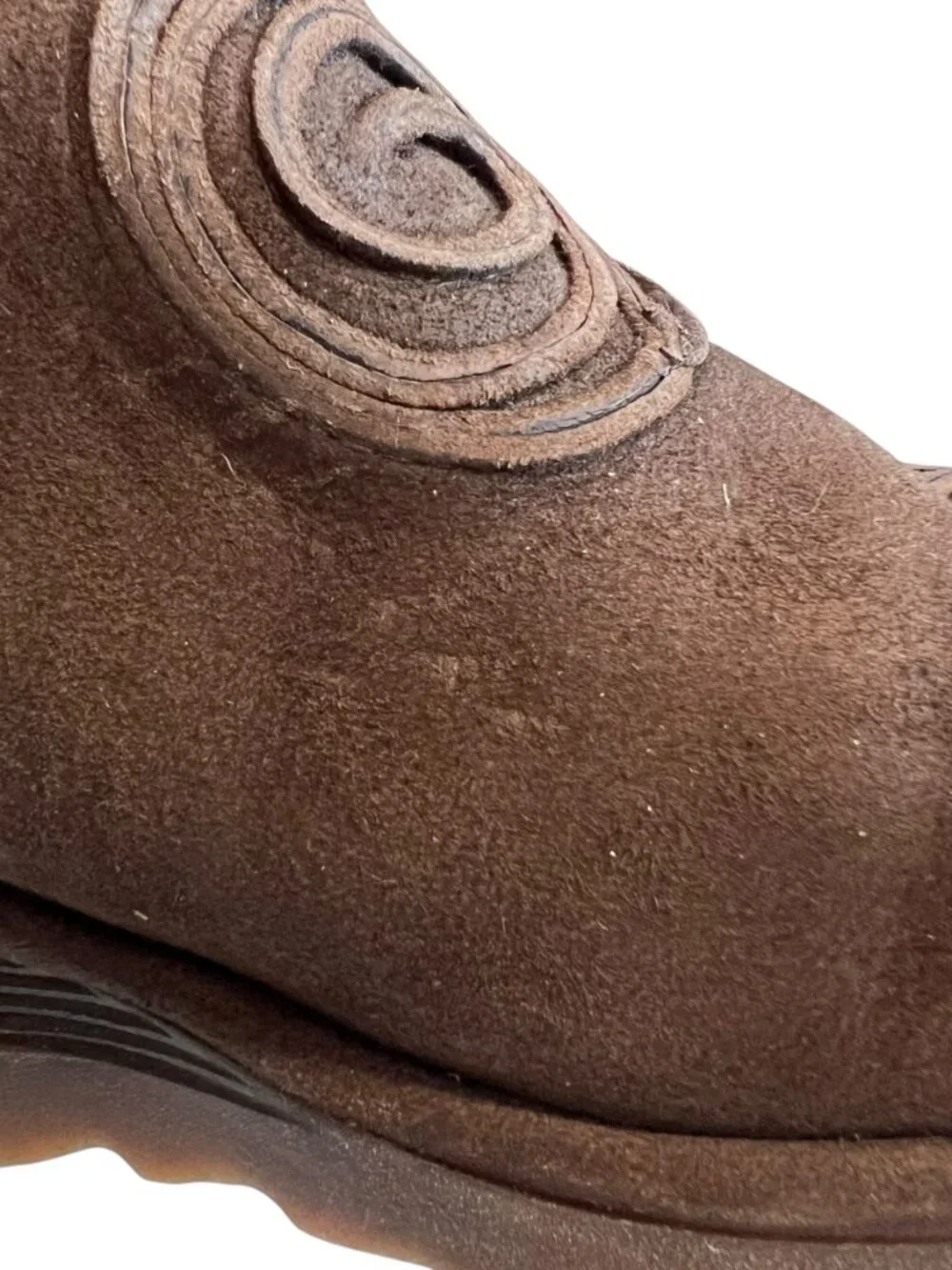 Fly London boots brown suede swirl design zip up booties 40 9 9.5 wedge